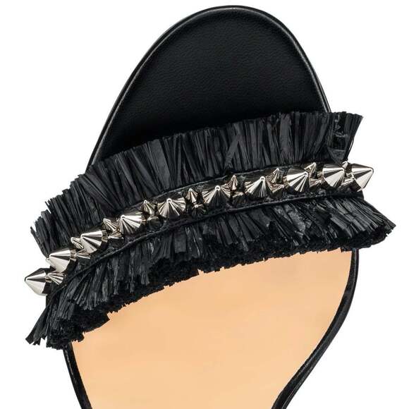 Christian Louboutin Poupedou 100 Black Raffia Ankle Strap Sandal Heel Pump 36 - Picture 6 of 11